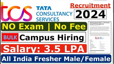 TCS Recruitment 2024 TCS Hiring Freshers Latest Hiring TCS JOBS