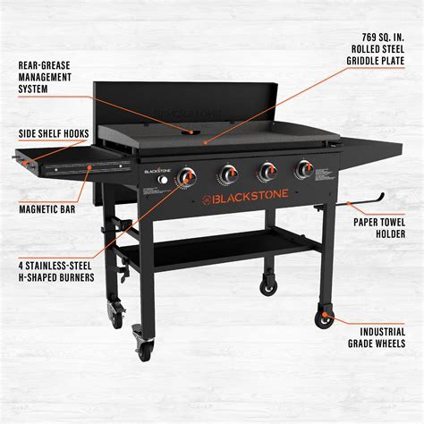 Blackstone Original 36 In Black 4 Burner Propane Griddle Grill With Hood 1899 The Home Depot