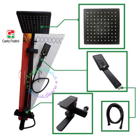 Jual Shower Tiang Kotak Black Hitam Panas Dingin Shower Set Carlo