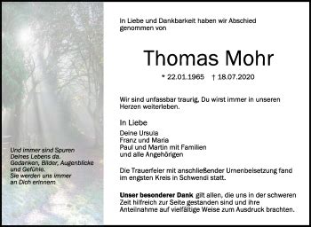 Traueranzeigen Von Thomas Mohr Schwaebische De Trauerportal