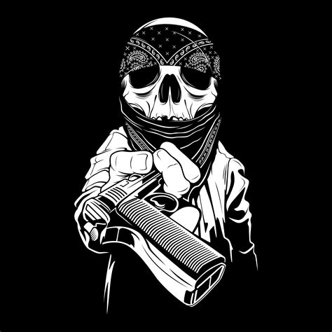 A Skull Wearing A Bandana Hands Over A Gunvector 540848 Vector Art At