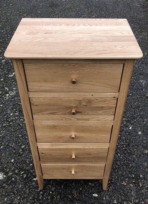 Oak Furniture Land Original Natural Solid Oak Tall Chest Of