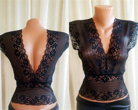 Sexy Handmade Black Lace Backless Top Elastic Floral Women Sleeveless Sexy Stretch Tank Size S M