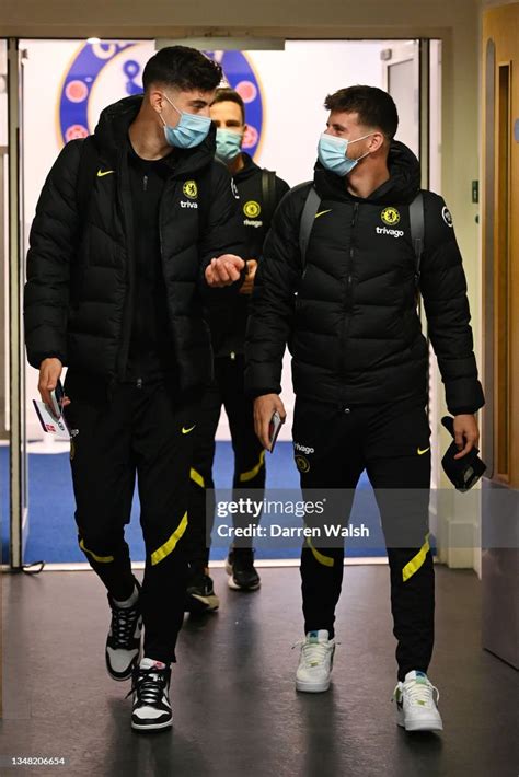 Kai Havertz And Mason Mount Of Chelsea Arrive At The Stadium Prior To