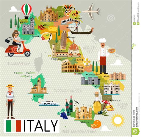 Italy Travel Map Stock Vector Illustration Of Mediterranean