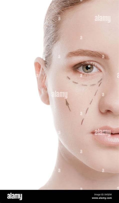 Beautician Draw Correction Lines On Woman Face Stock Photo Alamy