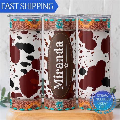 Custom Cowprint Tumbler, Turquoise Gifts, Gift for Mom, Gift for ...