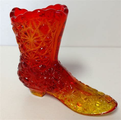 Amber Glass Boot Fenton Daisy Button Collectible Glass Decor Etsy Glass Collection Amber