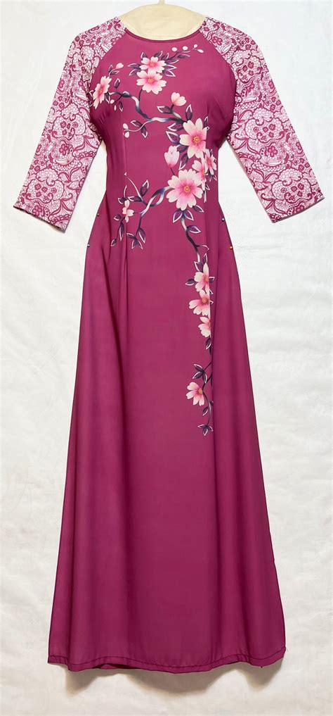 Blue Pink Ao Dai Lua Thai Tuan Mềm Rũ S L XL Cổ Tròn Ao Dai Viet Nam