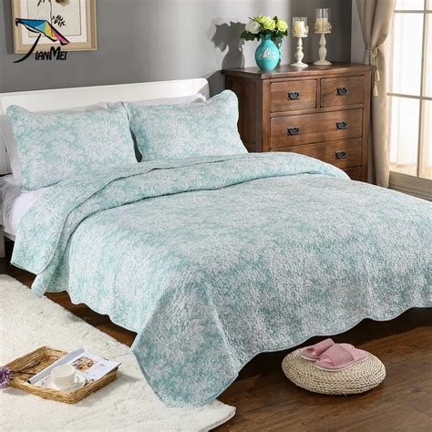 CHAUSUB 100 Cotton Quilt Set 3PC Floral Printing Bedspread Quilted Bed