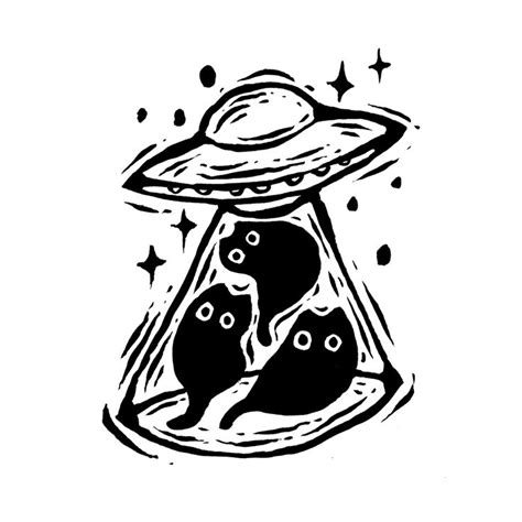 Ufo Cats Inktober2024 Valioart S Extraterrestrial Feline Illustration