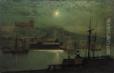 Whitby Harbour By Moonlight Oil Painting Reproduction By John Atkinson