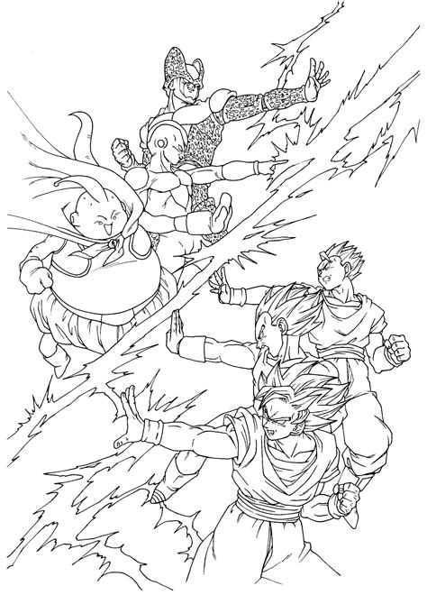 Songoku , Vegeta , SonGohan against Cell , Boo and Freezer - Dragon Ball Coloring Pages for Kids