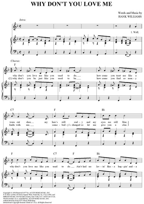 Why Dont You Love Me Sheet Music By Hank Williams For Pianovocal