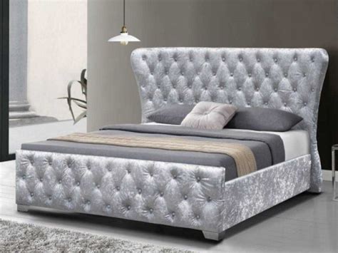 Sleep Design Bridewell 4ft6 Double Crushed Silver Velvet Bed Frame By