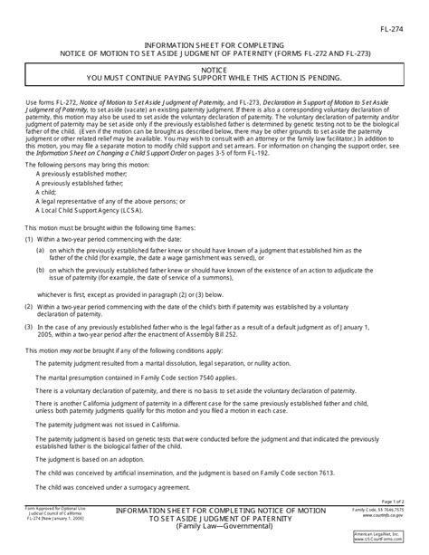 Download Instructions For Form Fl 272 Fl 273 Notice Of Motion To Set Aside Judgment Of