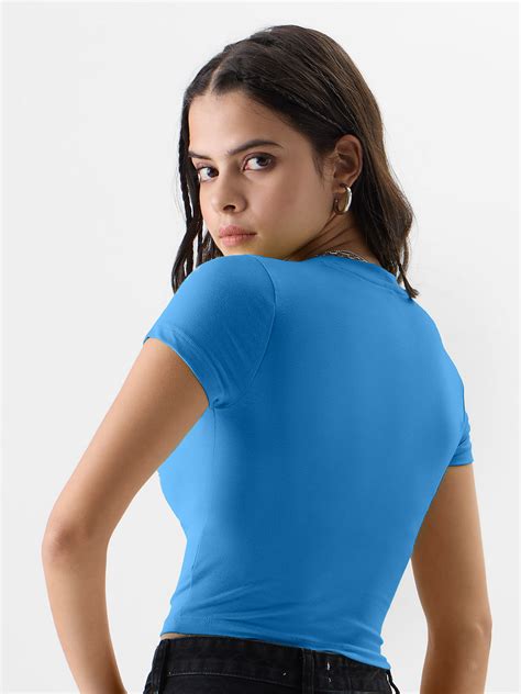 Buy Solids Malibu Blue Women Cropped Tops Online