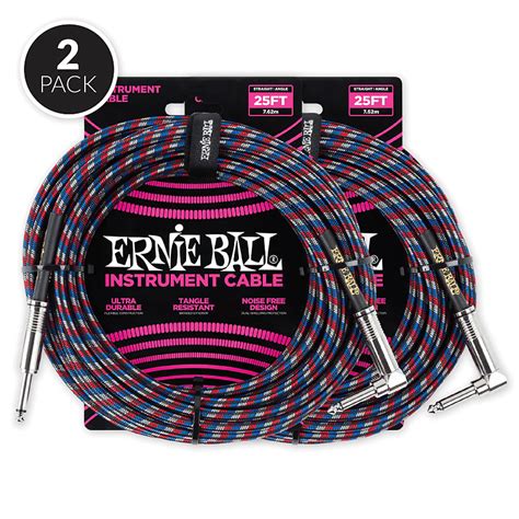 Ernie Ball 25 Braided Straight Angle Instrument Cable Reverb