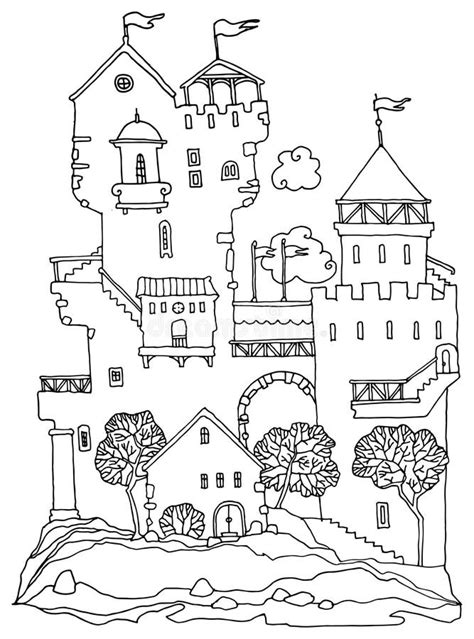 Castle with Towers Hand-drawn Stock Vector - Illustration of drawing ...