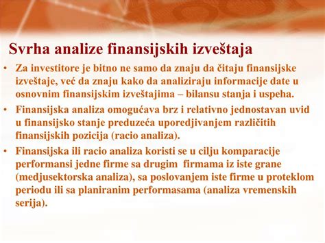 PPT Tema Analiza finansijskih izveštaja Predavač Doc dr Ksenija