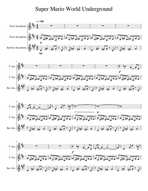 Super Mario World Underground Sheet Music For Saxophone Tenor Saxophone Baritone Saxophone