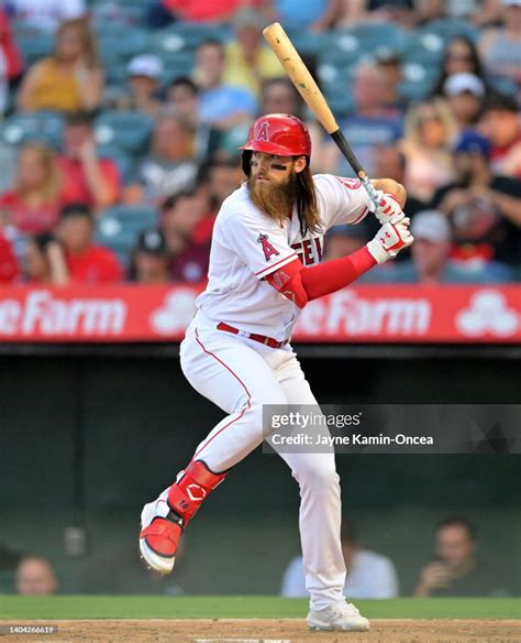 Brandon Marsh of the Los Angeles Angels at bat during the game... News Photo - Getty Images