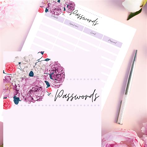 Printable Password Log Pink Password Tracker Password List Instant Download Etsy