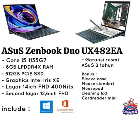 Jual Asus Zenbook Duo Ux482ea I5 1135g7 8gb 512gb Iris Xe Ohs W10 14