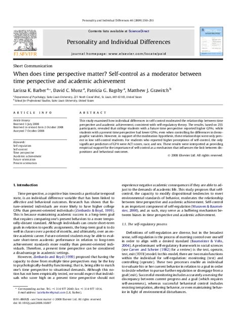 Pdf When Does Time Perspective Matter Self Control As A Moderator Between Time Perspective