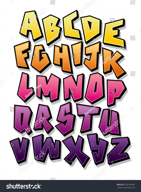 Bright Cartoon Comic Graffiti Font Editable Vector Alphabet D91