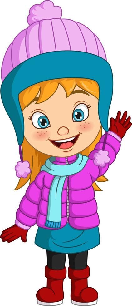 niña de dibujos animados con ropa de invierno agitando la mano 5112739