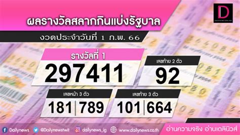 ตรวจหวย งวด 1 กุมภาพันธ์ 2566 เดลินิวส์ ลอตเตอรี่ หวย ตรวจผลสลากกินแบ่งรัฐบาล