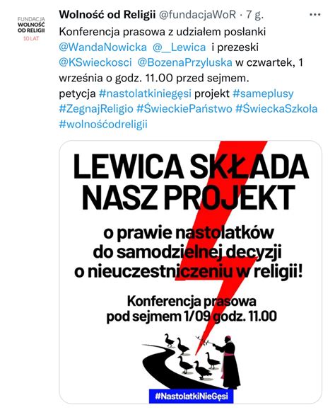 Projekt Lewicy I Fundacji Wolno Od Religii R Lewica