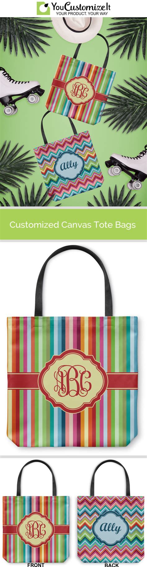 Retro Vertical Stripes Canvas Tote Bag Personalized Personalized Luggage Personalised Canvas