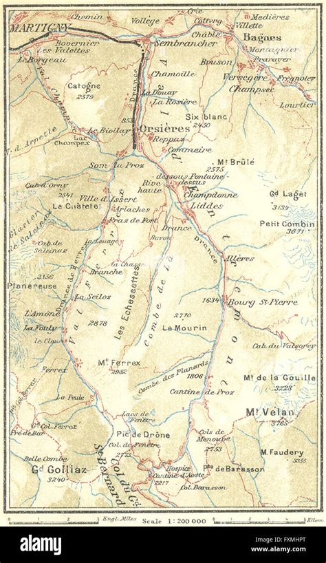 SWITZERLAND: Great St Bernard Martigny, 1923 vintage map Stock Photo - Alamy