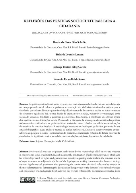 Pdf Reflex Es Das Pr Ticas Socioculturais Para A Cidadania