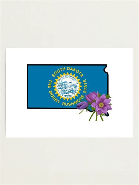 State Of South Dakota Flag With State Flower Pasque Flower