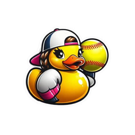 Girl Rubber Duck Softball Player Sticker Kiss Cut Vinyl Decals