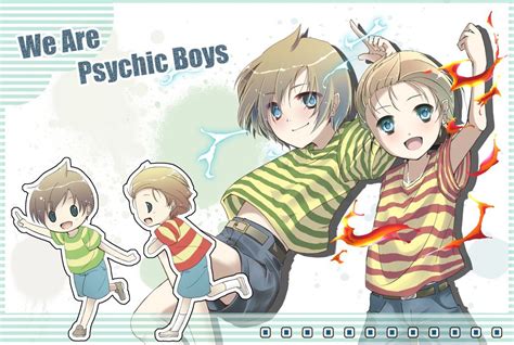 Safebooru Belt Blonde Hair Blue Eyes Brothers Brown Hair Chibi Claus Karasuuri Lucas Mother