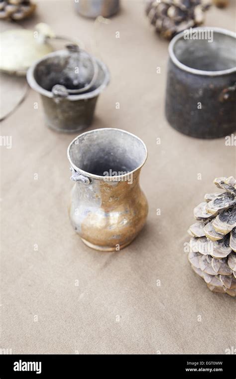 Ancient bronze vessels, some old metal detail basos Stock Photo - Alamy