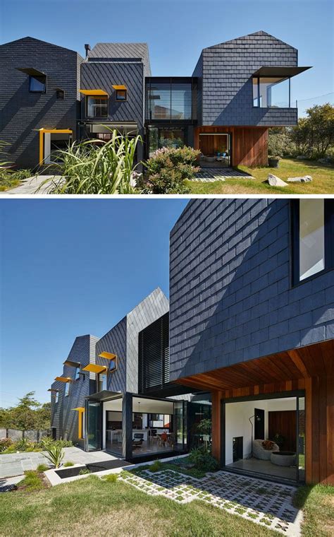 two photos side by side of houses with different windows and sidings on ...