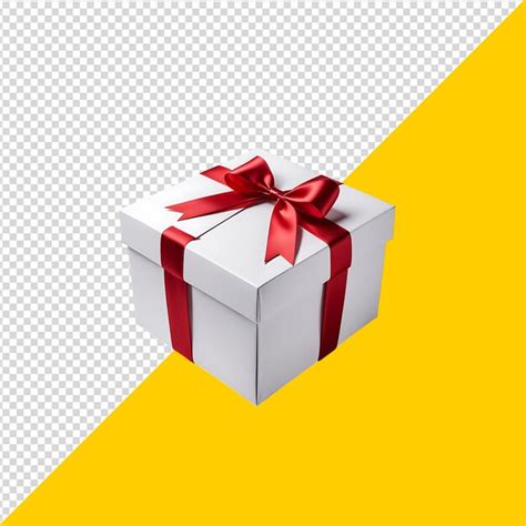 Premium Psd A White Box With A Red Ribbon Tied Around It With A Bow