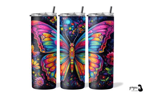 Butterfly Neon 20oz Skinny Tumbler Graphic By Gingerdesign · Creative