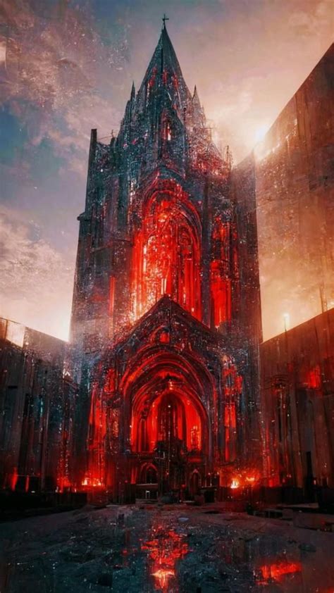 dark red cathedral architettura gotica paesaggi schizzi darchitettura