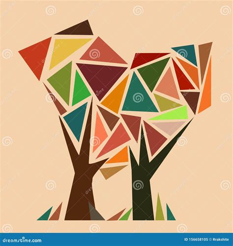 Heart Shape Design In Triangle Shape Connected By Two Trees Stock