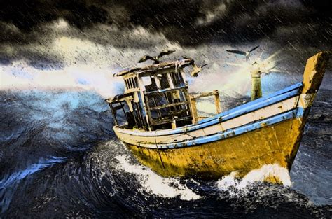 Painting - Old Boat In Storm Free Stock Photo - Public Domain Pictures