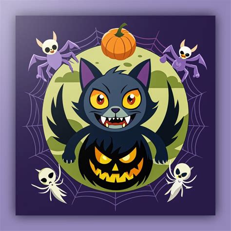 cute halloween illustration  cat ghosts  pumpkins premium ai