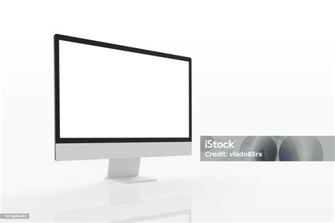 modern computer display  white surface  reflection isolated
