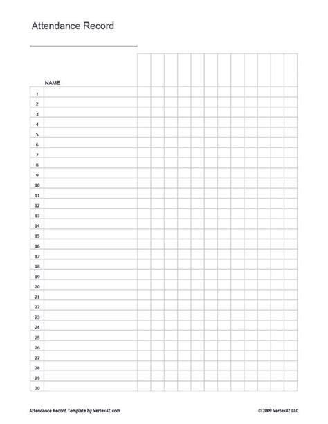 Attendance Record Template Free Printable Pdf