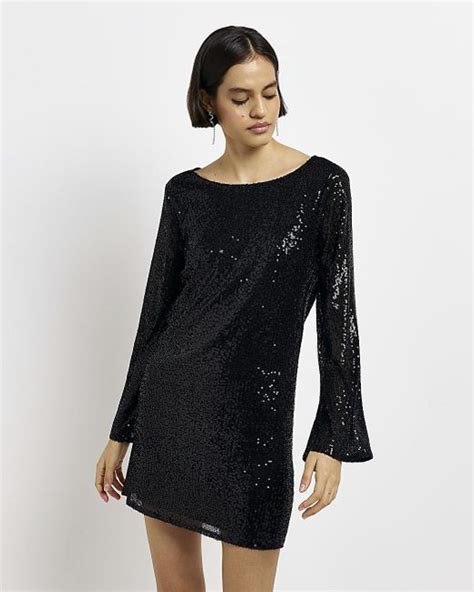 River Island Black Sequin Shift Mini Dress Lyst